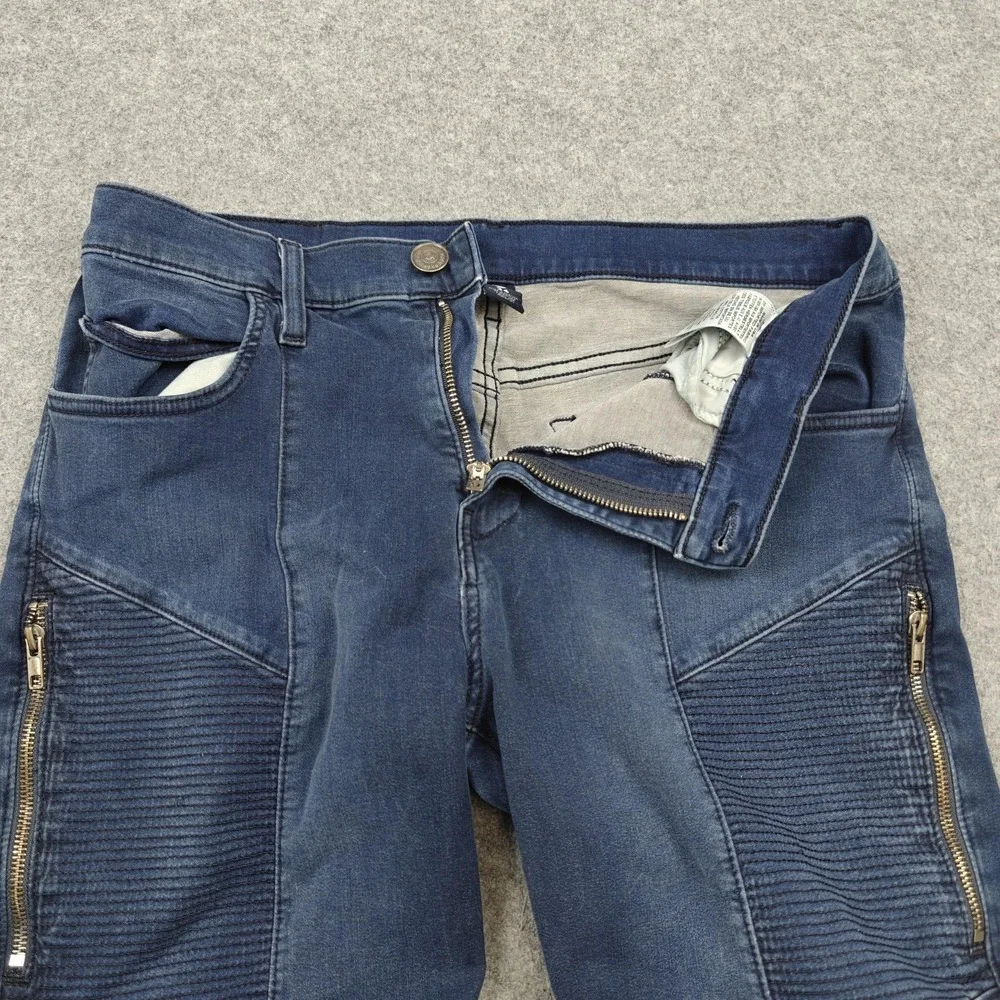 True Religion Rocco‎ Moto Jeans Mens 34x32 Blue Wash Slim Skinny Biker Denim